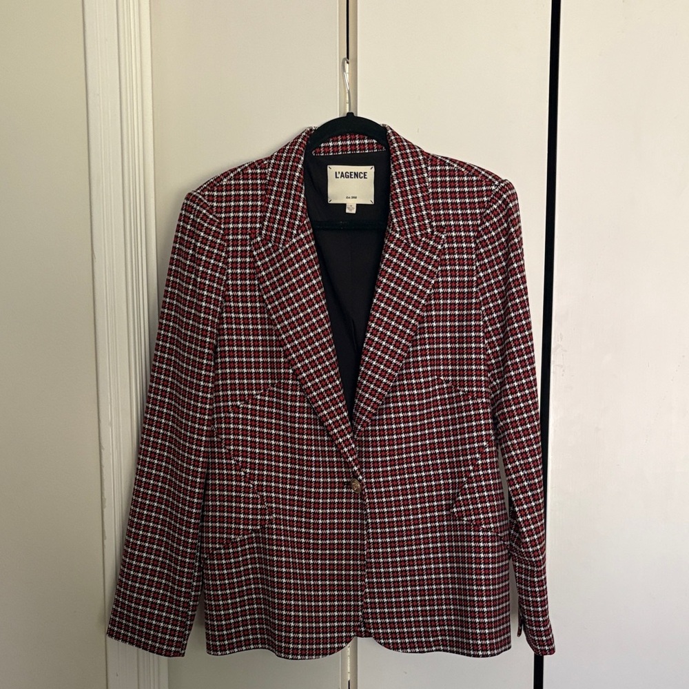 L'AGENCE Red and White Patterned Blazer